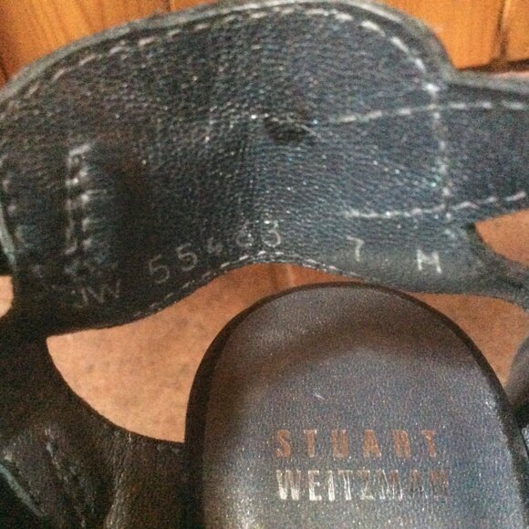 Stuart Weitzman Black Leather Triple Buckle Strappy Open Toe Rocker Heels Size 7 - Picture 7 of 8